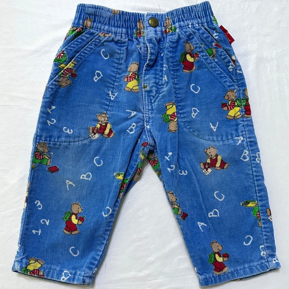 Vtg 90s Baby OshKosh B'gosh Bear ABC Corduroy Pants Bottoms 12M Blue USA Made